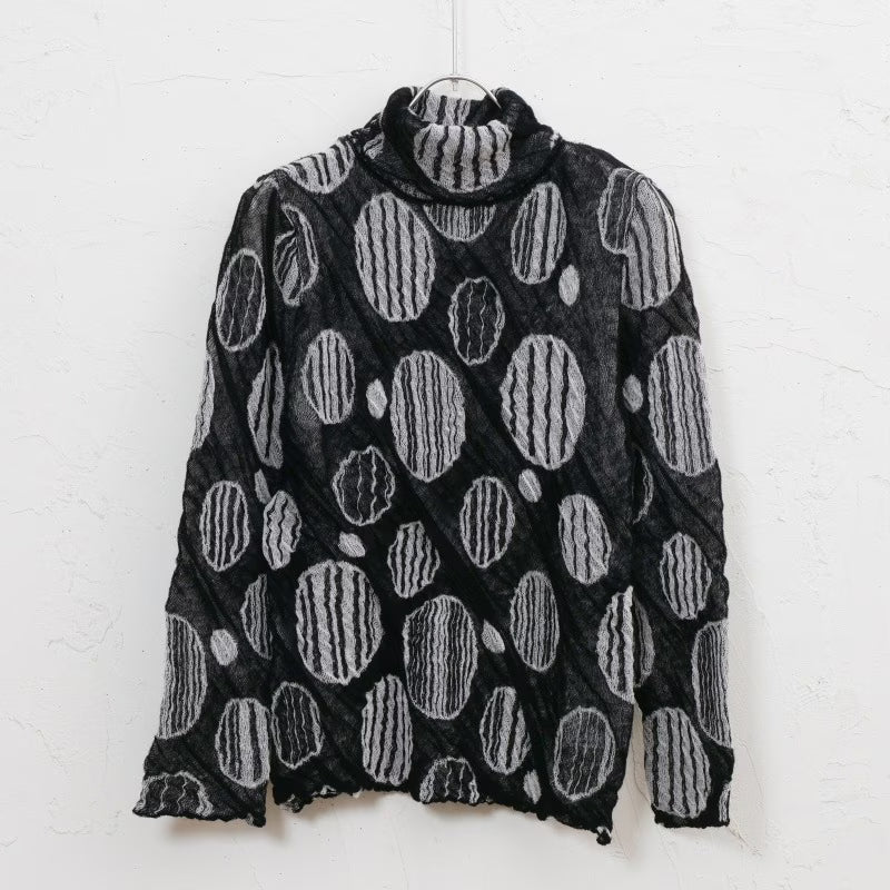 Dot Pattern High Neck Pullover