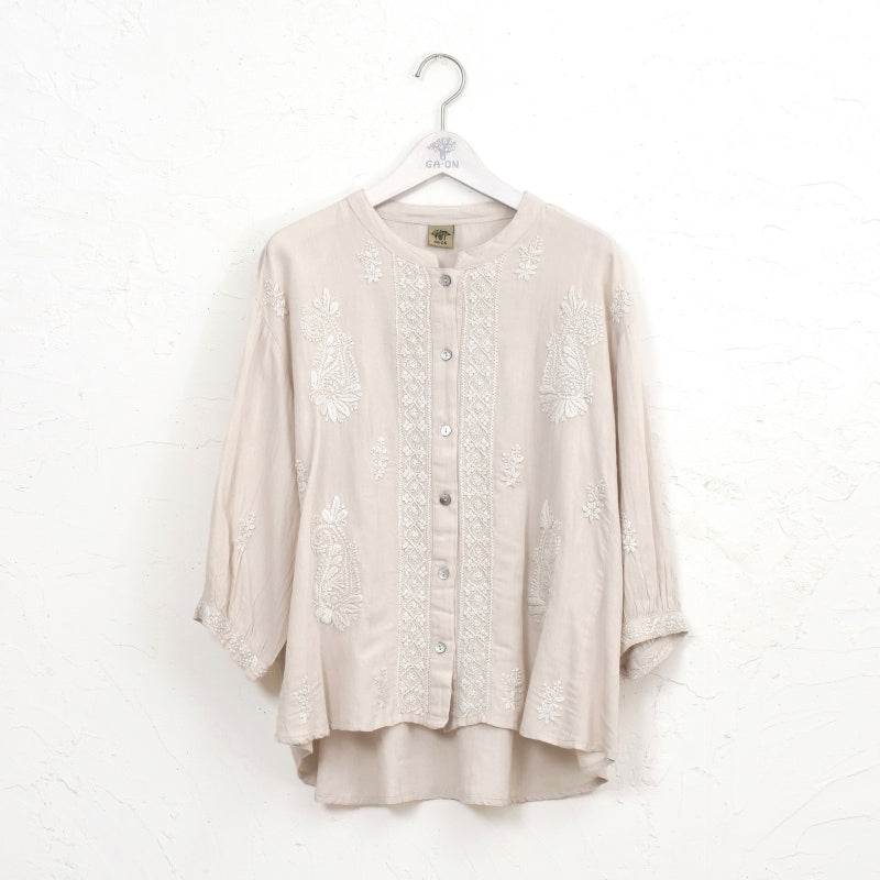 Linen-Blend Lucknow Embroidery Blouse N