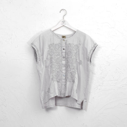 Cotton Lucknow Embroidery Sleeveless Blouse N