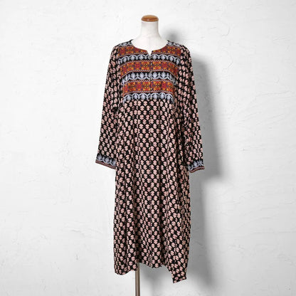 Afghan Style Embroidery + Print Front-Opening Dress
