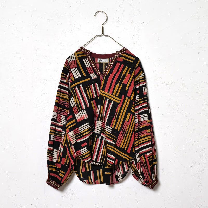 Cotton Line Print Pullover