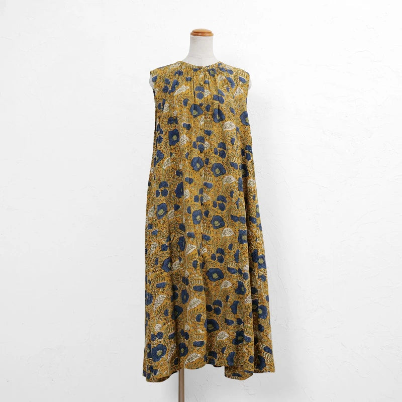 Bagru Floral Print Sleeveless Front Opening Dress