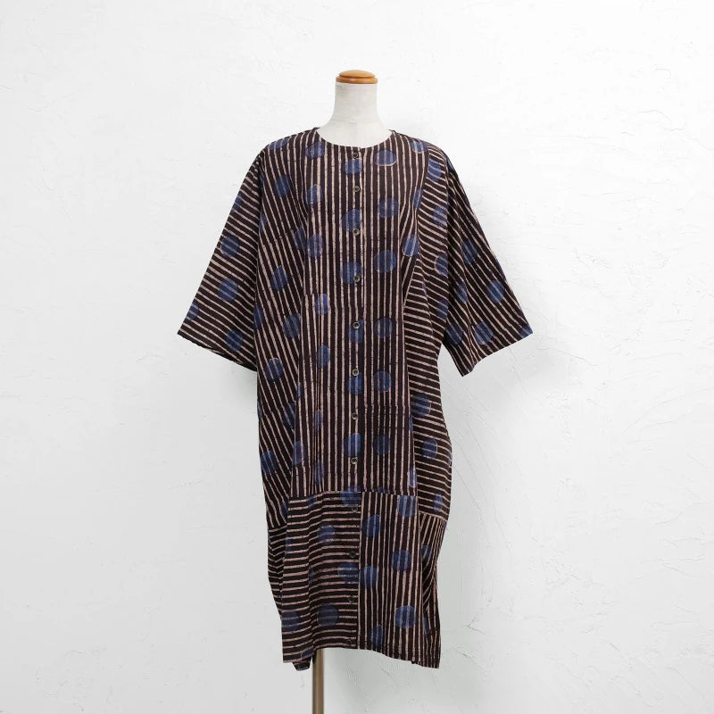 Dot Stripe Print Front-Open Dress