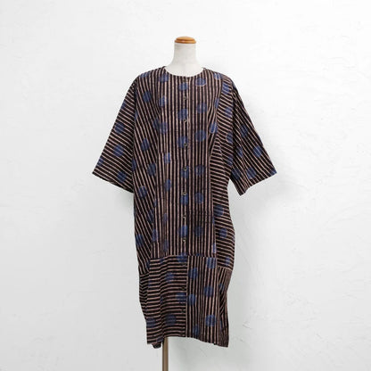 Dot Stripe Print Front-Open Dress