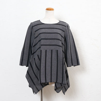 Striped Woven Irregular Hem Pullover N