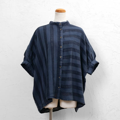 Cotton Linen Stripe Stone Wash Blouse