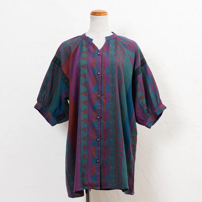 Cotton Stripe Print Embroidery Blouse