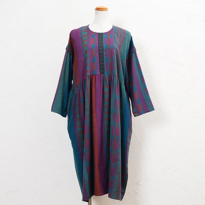 Cotton Stripe Print Embroidery Dress