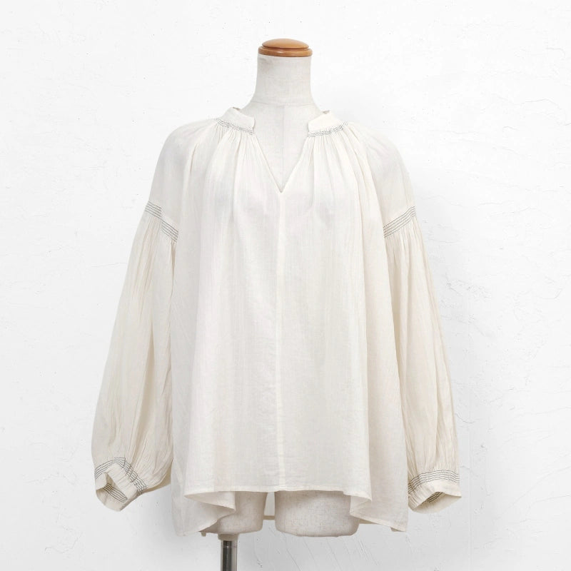 Cotton Gauze Shirring Gather Pullover