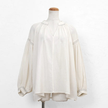 Cotton Gauze Shirring Gather Pullover