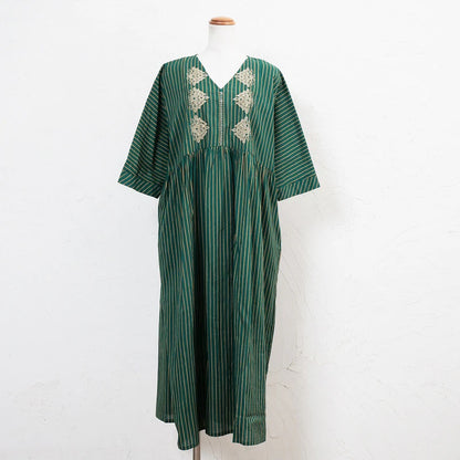 Cotton Stripe Flower Embroidery Dress