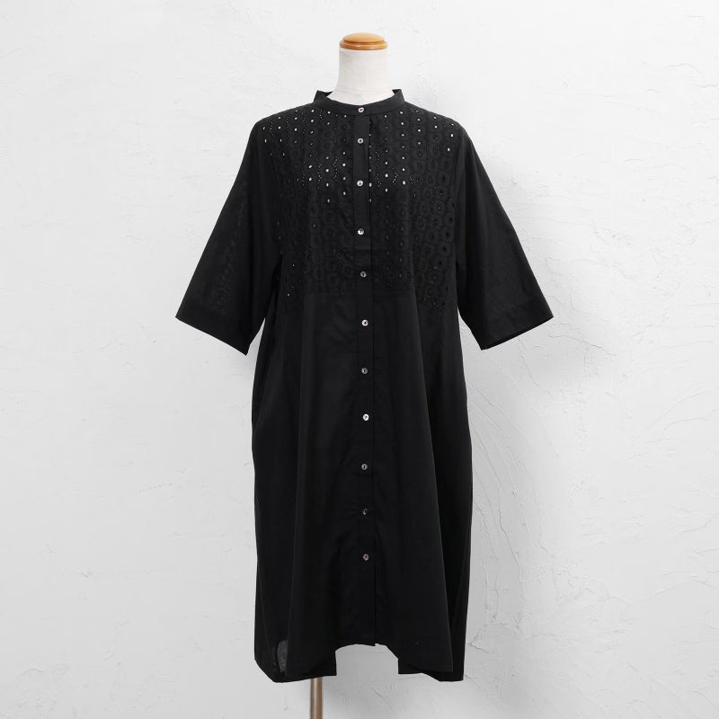 Cotton Dot Lace Combo Front Open Dress