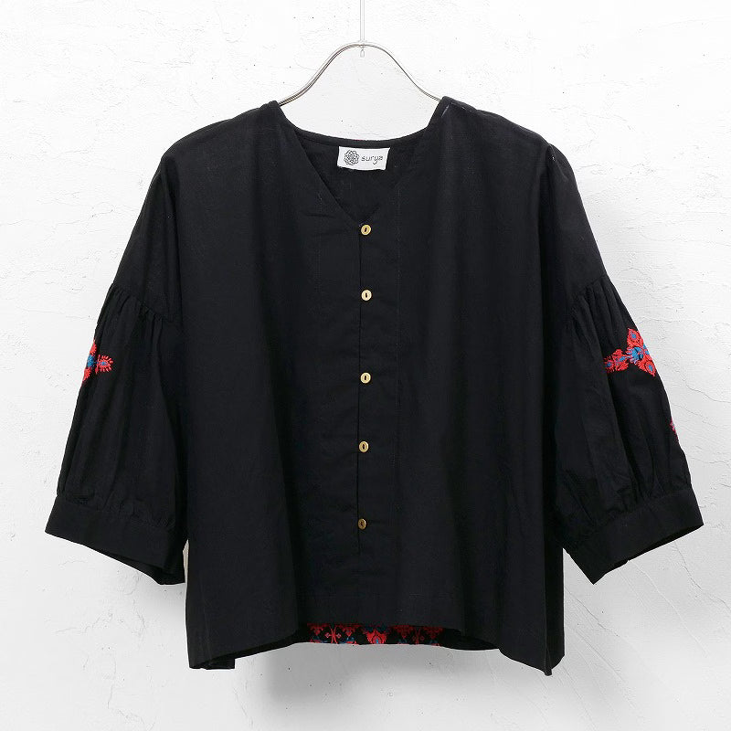 Cotton Geometric & Flower Embroidery Blouse