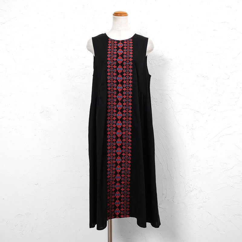 Cotton Geometric & Floral Embroidered Sleeveless Dress