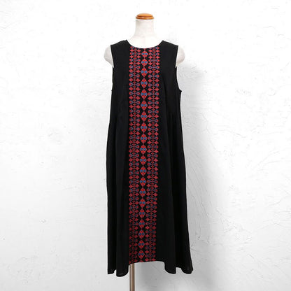 Cotton Geometric & Floral Embroidered Sleeveless Dress