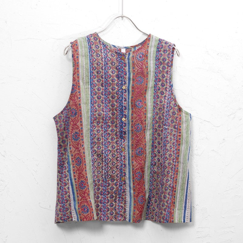 Floral Stripe Sleeveless Blouse