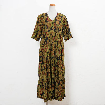 Terry Voile Flower Gradient Print Tiered Dress