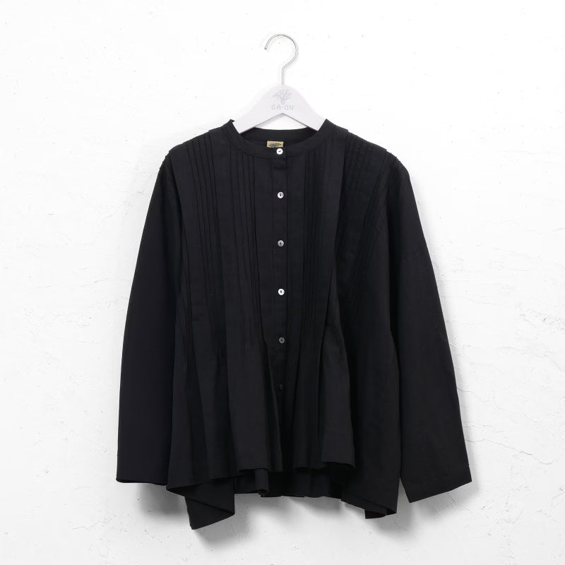 Linen-Blend Pintuck Short Blouse