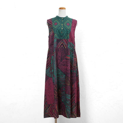 Cotton Oriental Print Sleeveless Dress