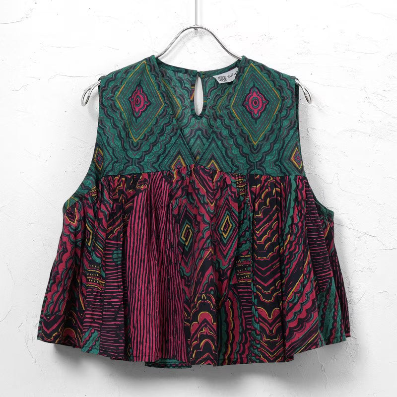 Cotton Oriental Print Flare Pullover