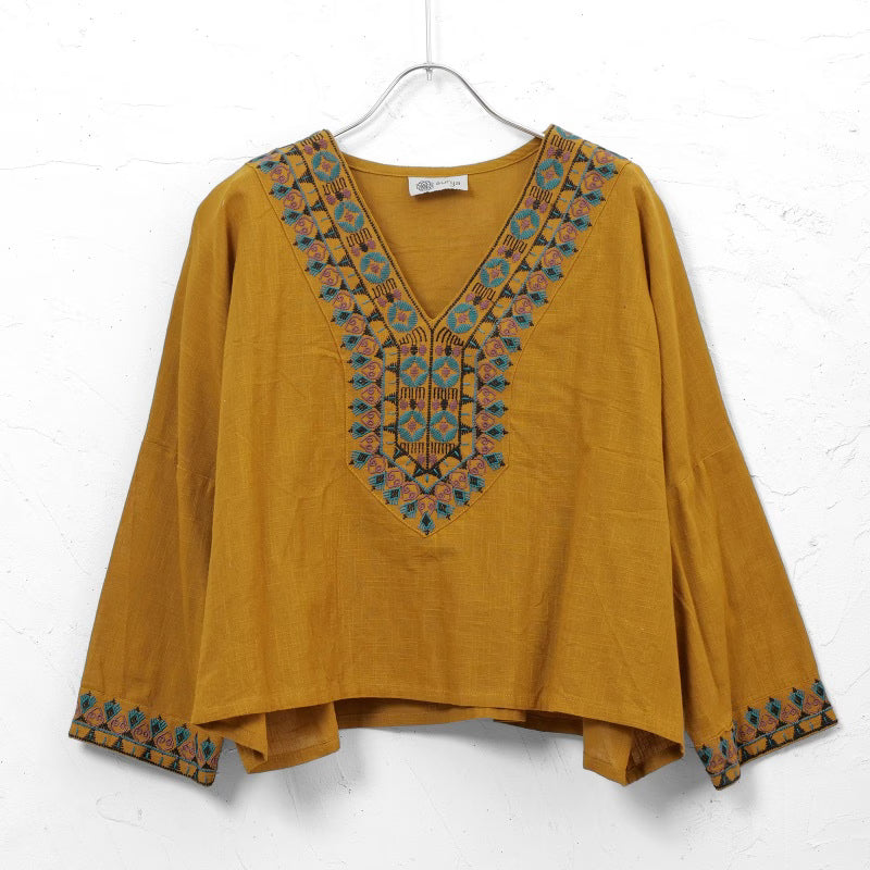 Cotton Geometric Embroidery Wide Pullover