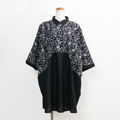 Cotton Small Floral Embroidery Tunic Pullover