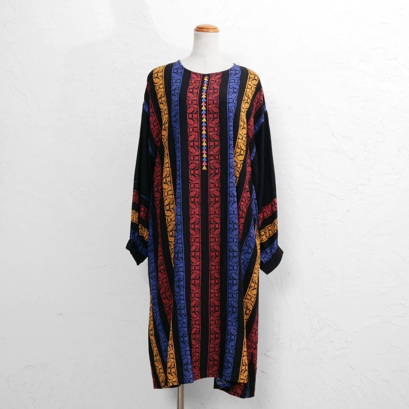 Rayon Stripe Print and Triangular Embroidery Dress