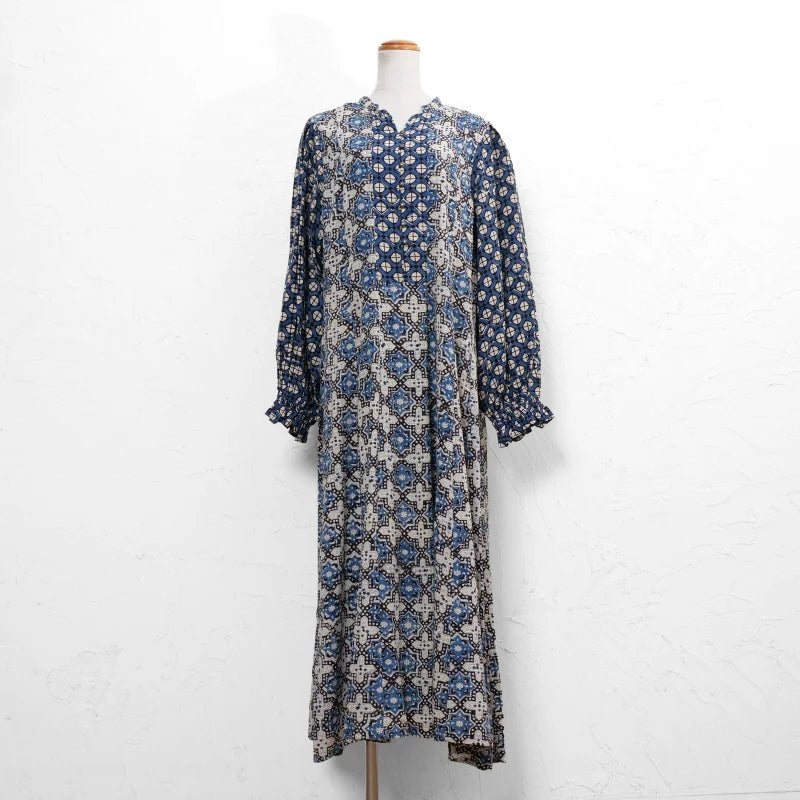 Rayon Geometric Block Print Long Dress
