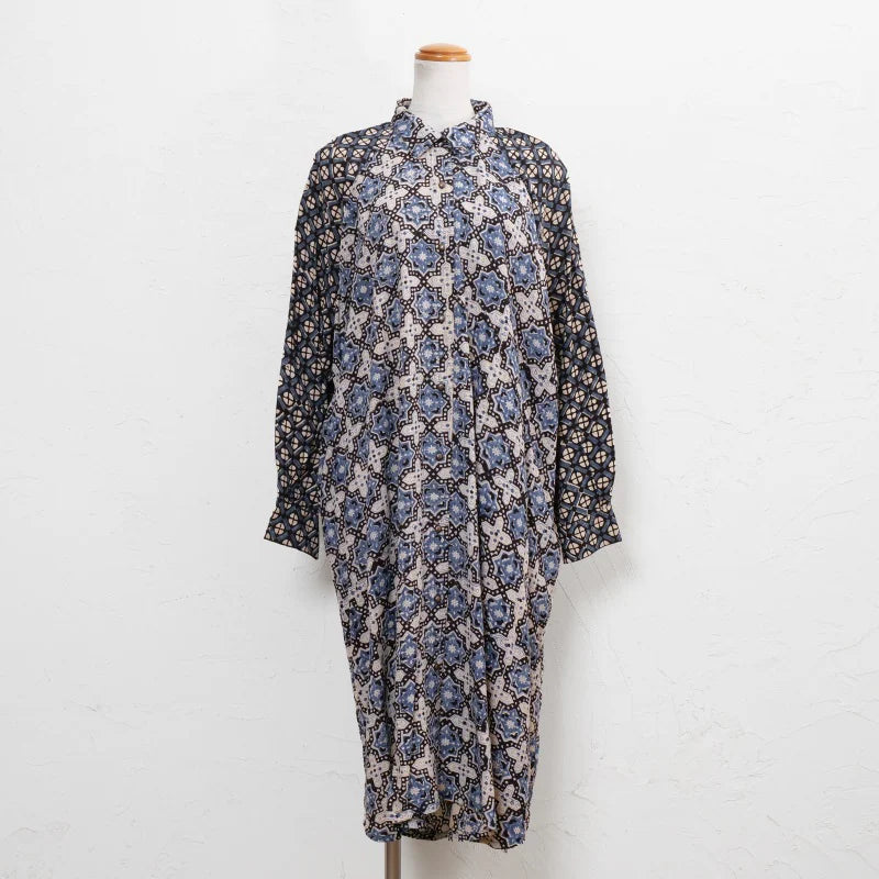 Rayon Geometric Block Print Front-Open Dolman Dress
