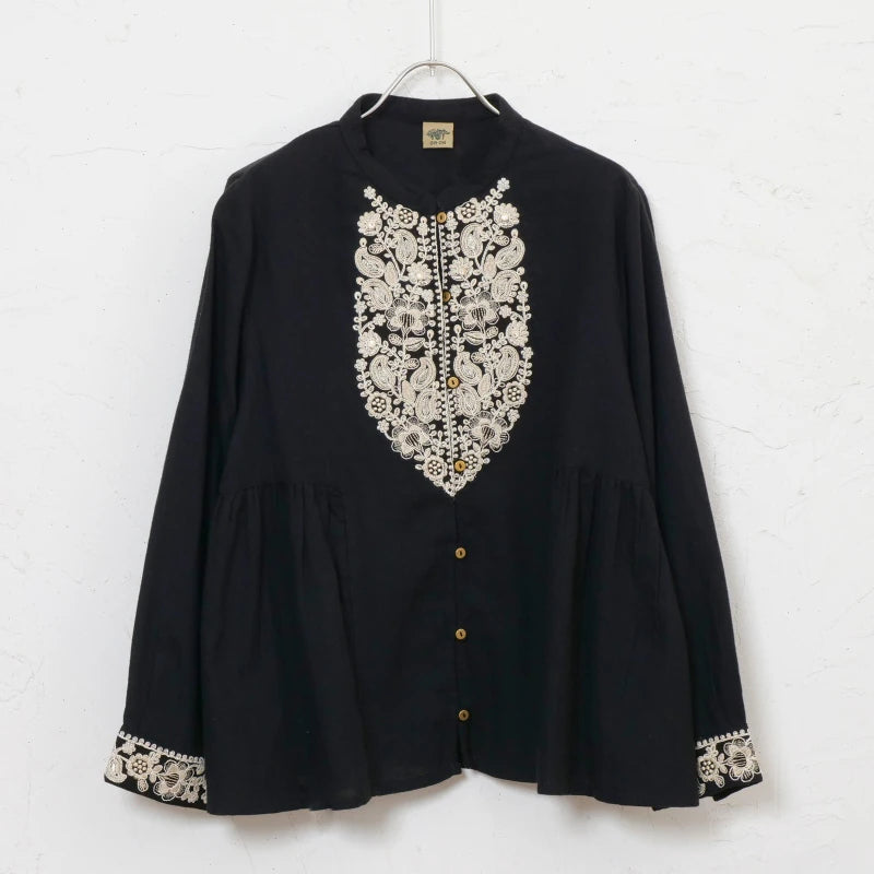 Cotton Zari Embroidery Gathered Blouse