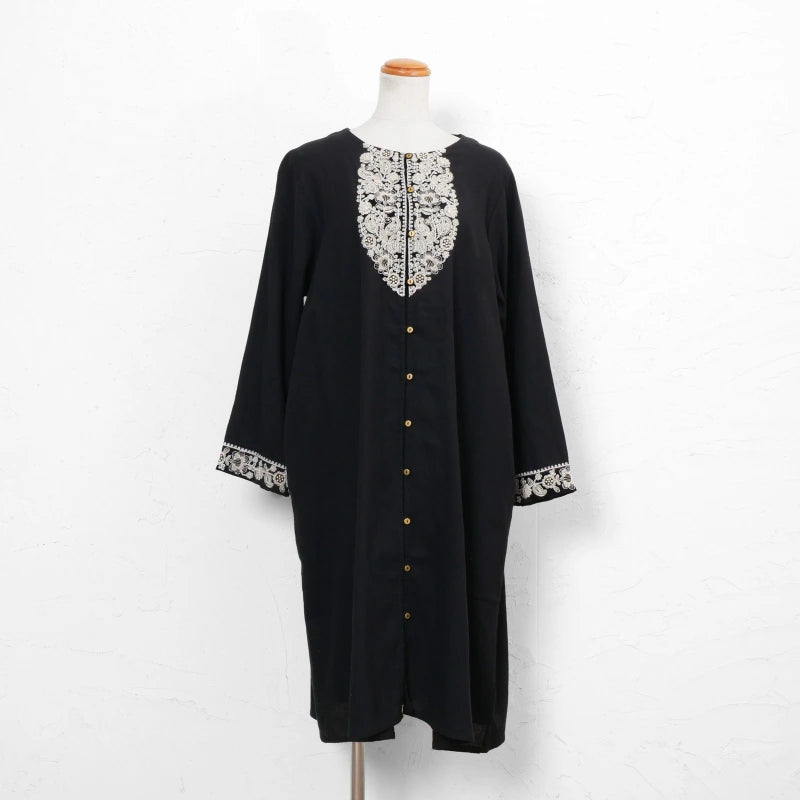 Cotton Zari Embroidery Front-Open Dress