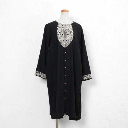 Cotton Zari Embroidery Front-Open Dress