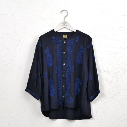 Linen-Blend Lucknow Embroidery Blouse N