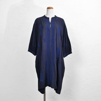 Linen-Blend Lucknow Embroidery Long Blouse N