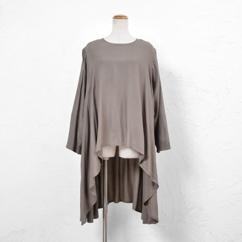 Rayon Irregular Hem Slit Cuff Pullover