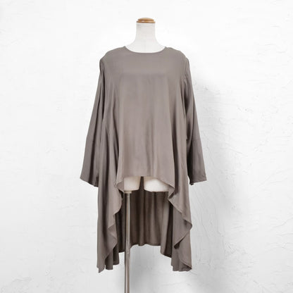 Rayon Irregular Hem Slit Cuff Pullover