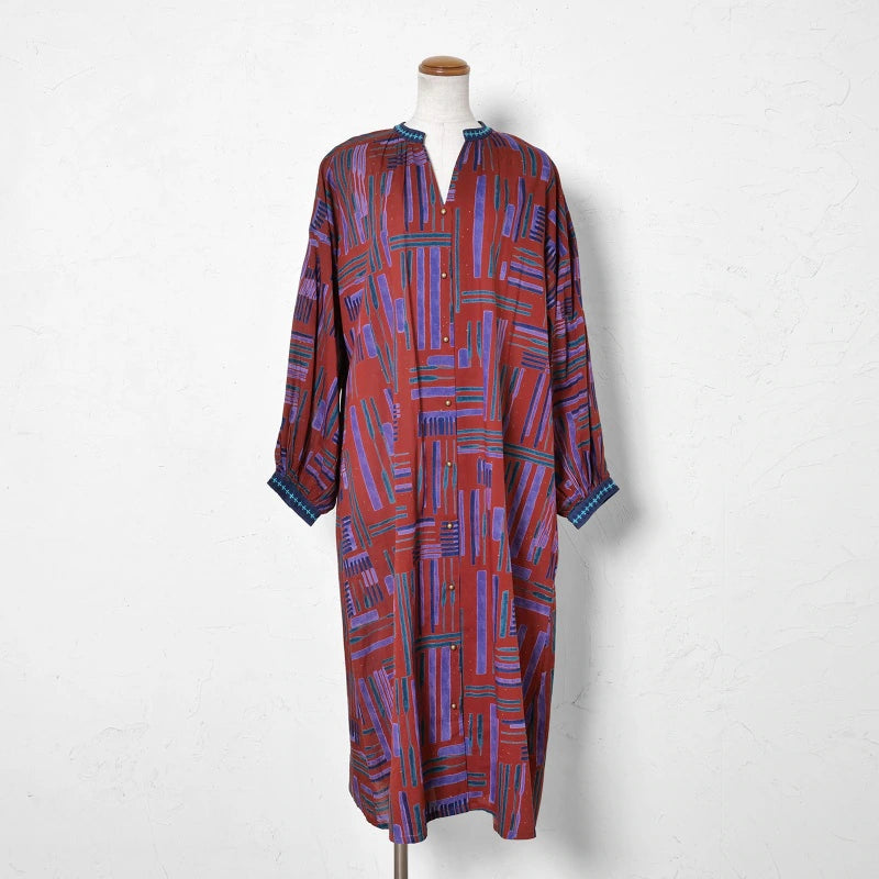 Cotton Line Print Front Open Dress