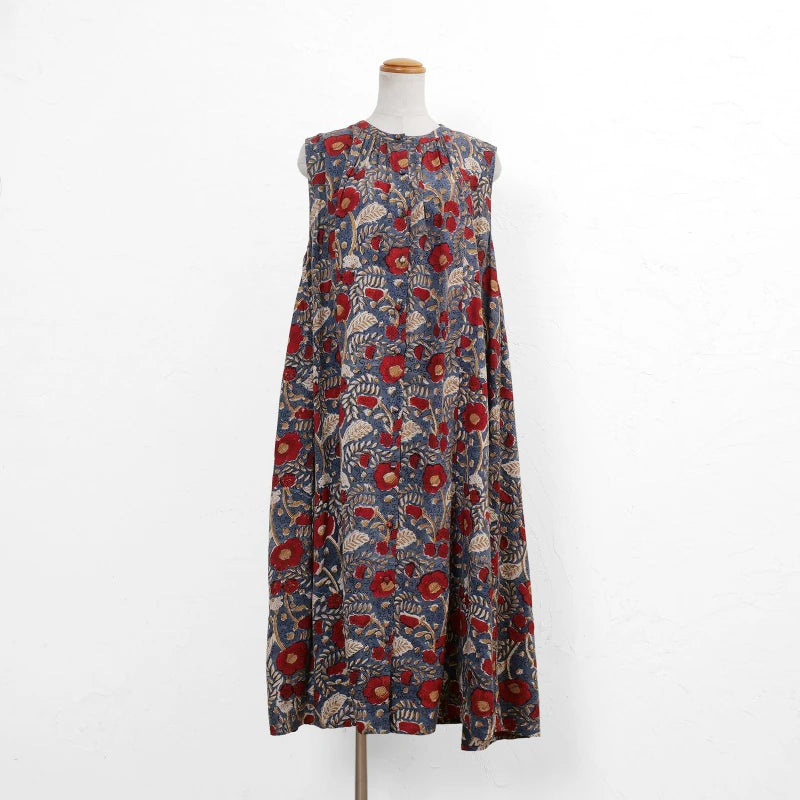 Bagru Floral Print Sleeveless Front Opening Dress