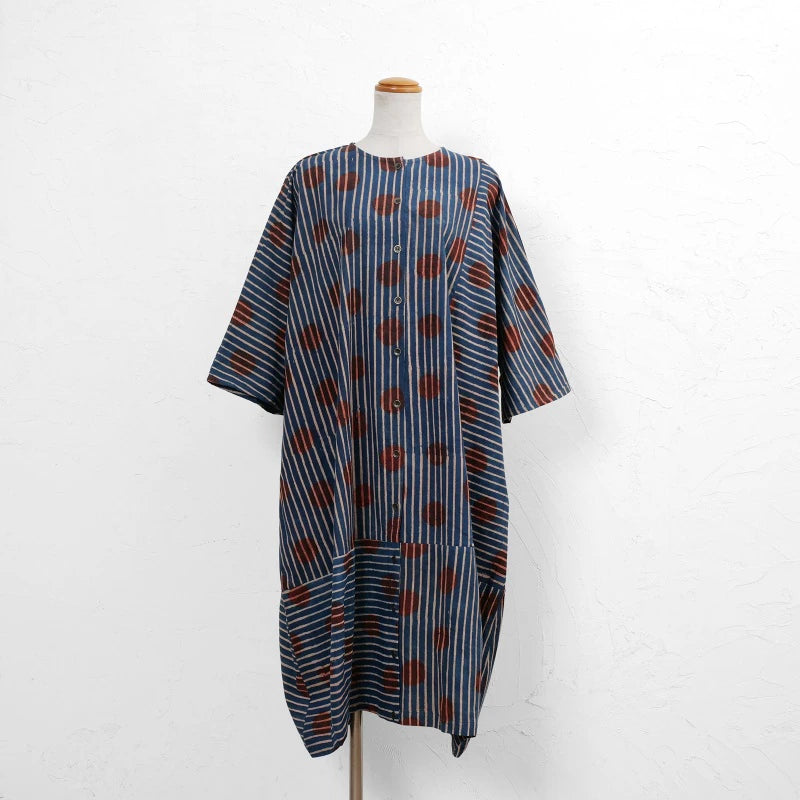 Dot Stripe Print Front-Open Dress