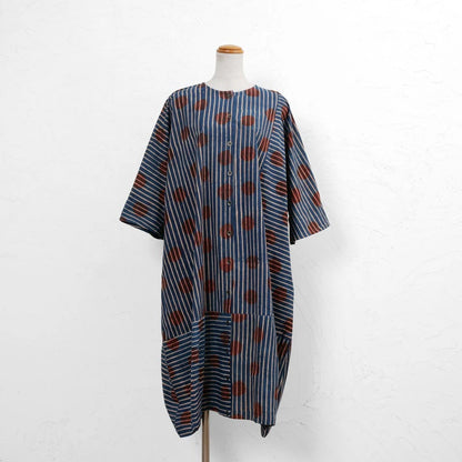 Dot Stripe Print Front-Open Dress