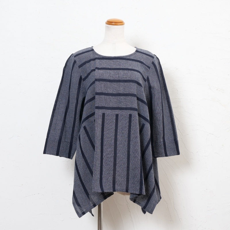 Striped Woven Irregular Hem Pullover N
