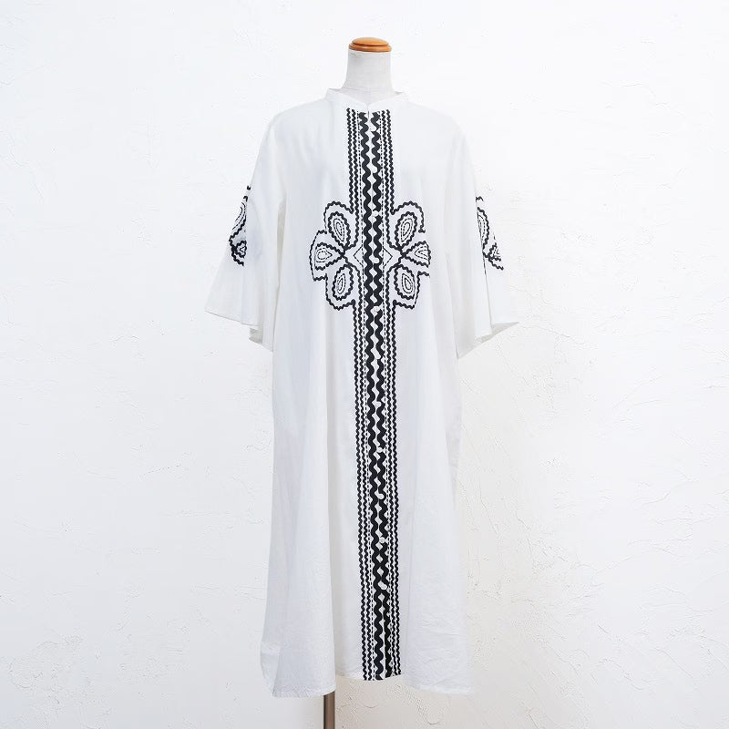 Cotton Cord Embroidered Open-Front Dress