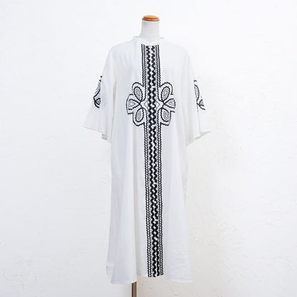 Cotton Cord Embroidered Open-Front Dress