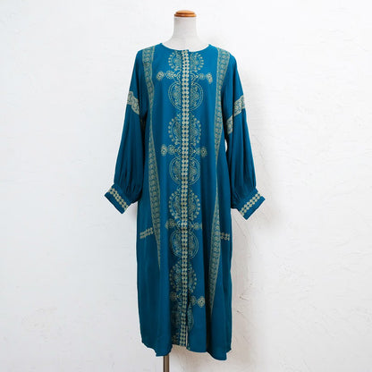 Rayon Oriental Print Front Open Dress