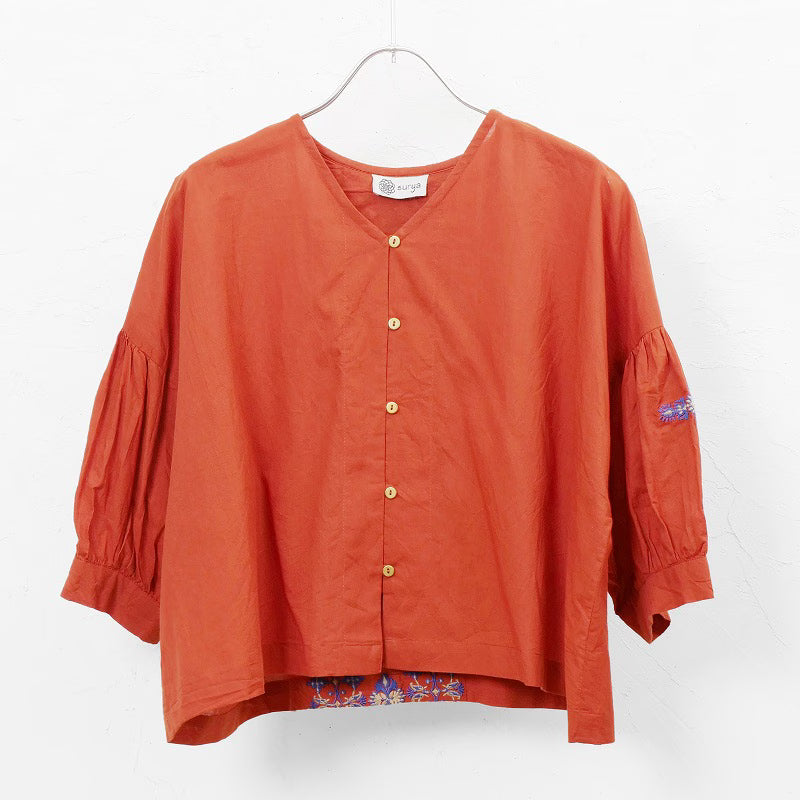 Cotton Geometric & Flower Embroidery Blouse