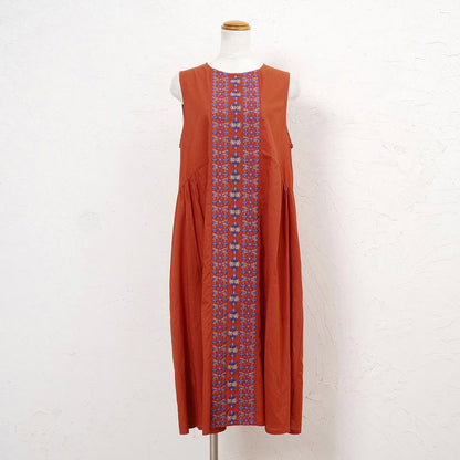 Cotton Geometric & Floral Embroidered Sleeveless Dress