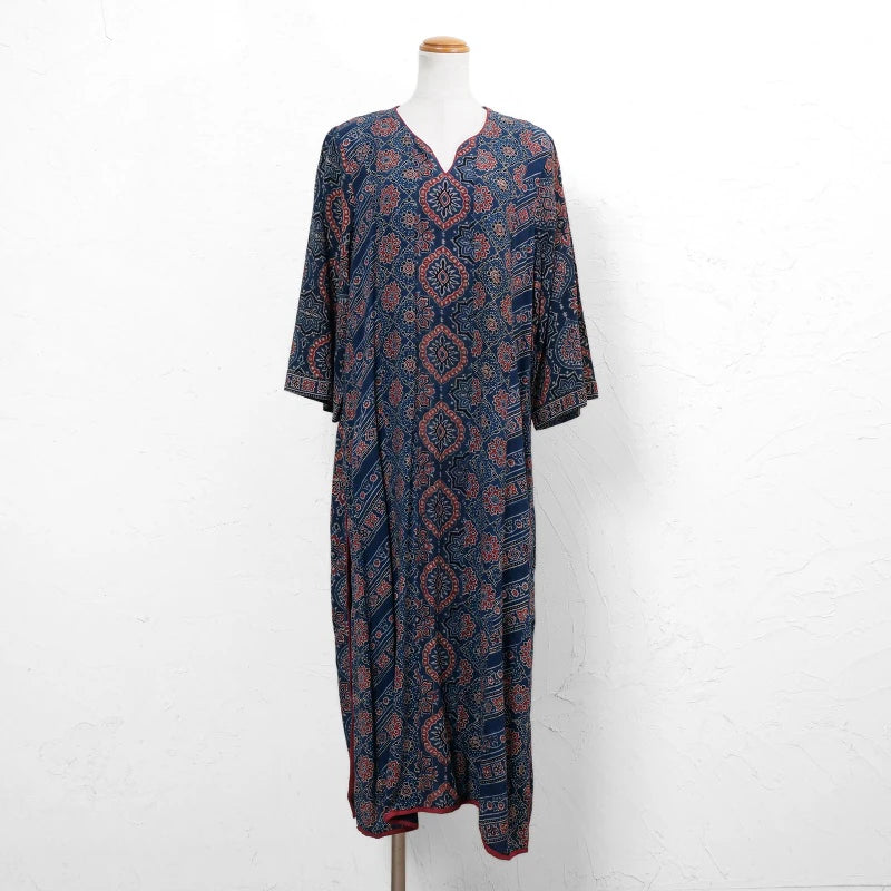 Rayon Ajrak Vertical Seam Kurta Dress