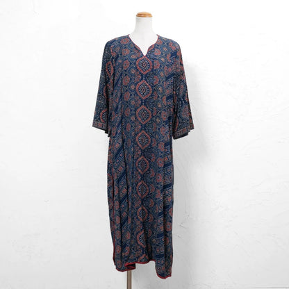 Rayon Ajrak Vertical Seam Kurta Dress