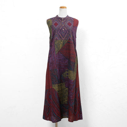 Cotton Oriental Print Sleeveless Dress