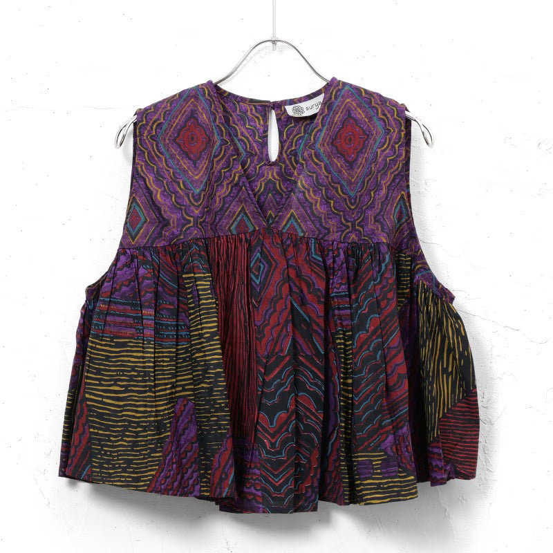 Cotton Oriental Print Flare Pullover